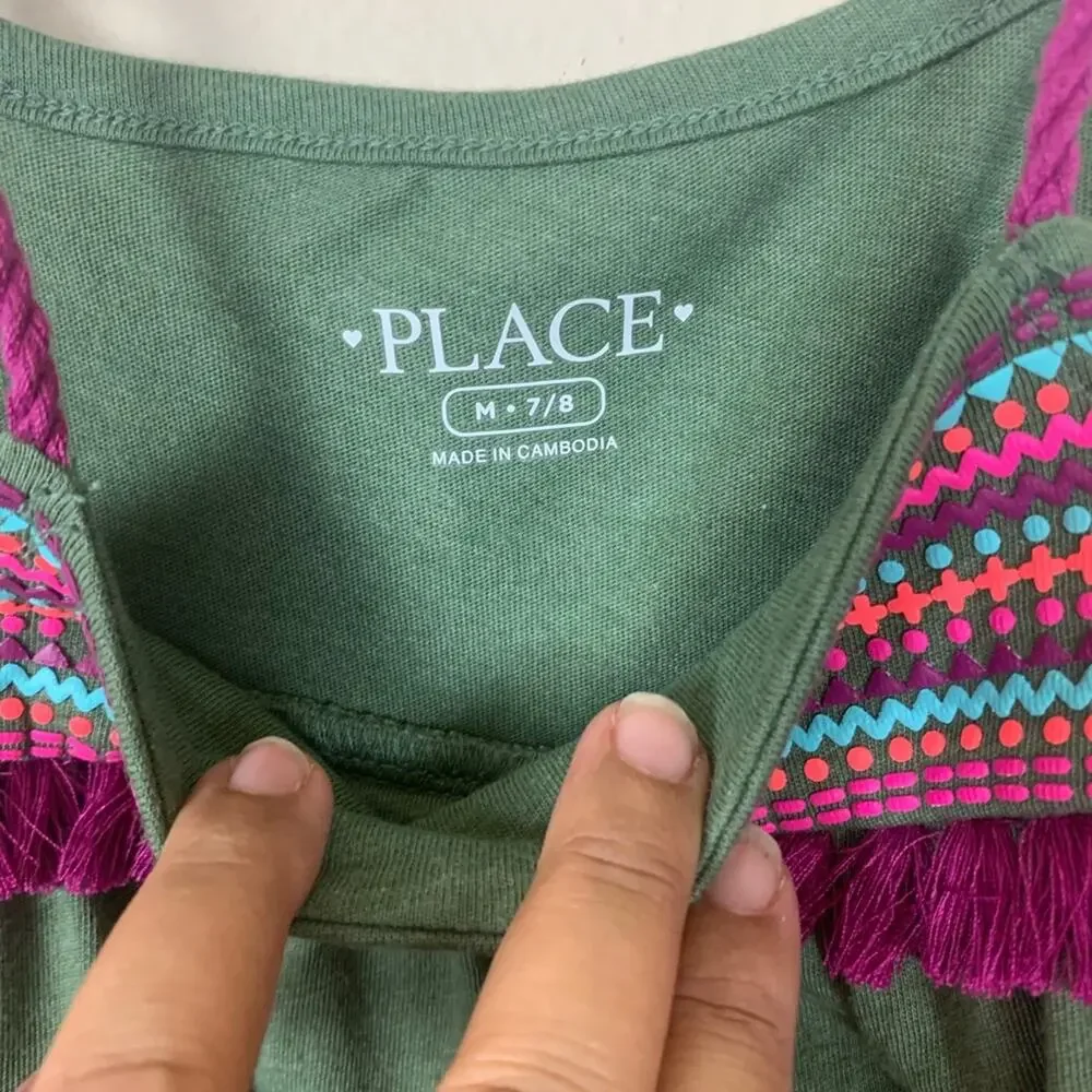 Children's Place Knit Tank with Fringe Green M